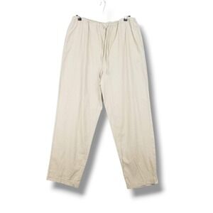 Quacker Factory Womens Linen Cotton Blend Drawstring Pants Beige Khaki Large